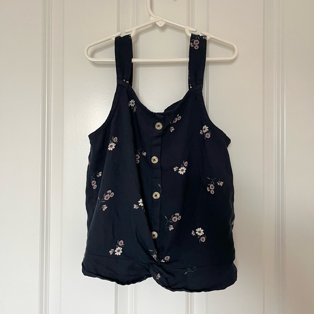 Abercrombie Kids Girls’ Navy Blue Pink Floral Button Tank